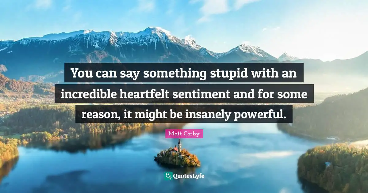 Heartfelt Quotes: "You can say something stupid with an incredible heartfelt sentiment and for some reason, it might be insanely powerful."