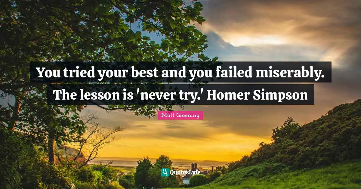 You tried your best and you failed miserably. The lesson is 'never try.' Homer Simpson