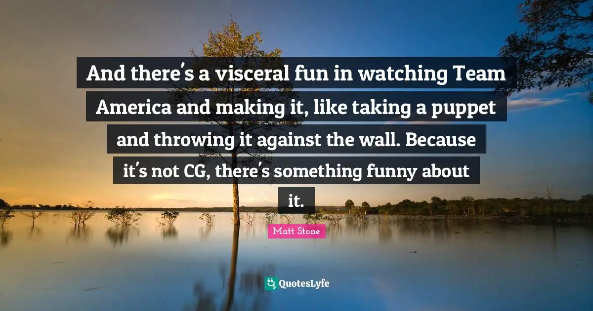 And there's a visceral fun in watching Team America and making it, like taking a puppet and throwing it against the wall. Because it's not CG, there's something funny about it.