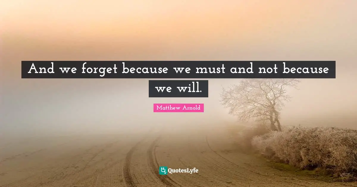 And we forget because we must and not because we will.