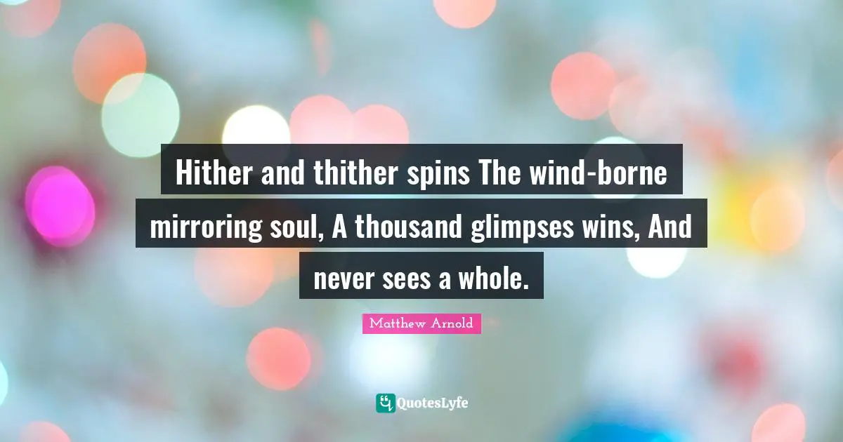 Hither and thither spins The wind-borne mirroring soul, A thousand glimpses wins, And never sees a whole.