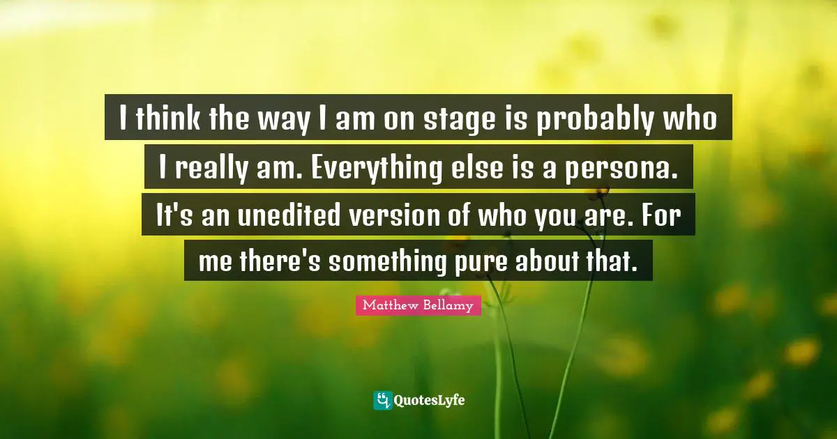 Persona Quotes: "I think the way I am on stage is probably who I really am. Everything else is a persona. It's an unedited version of who you are. For me there's something pure about that."