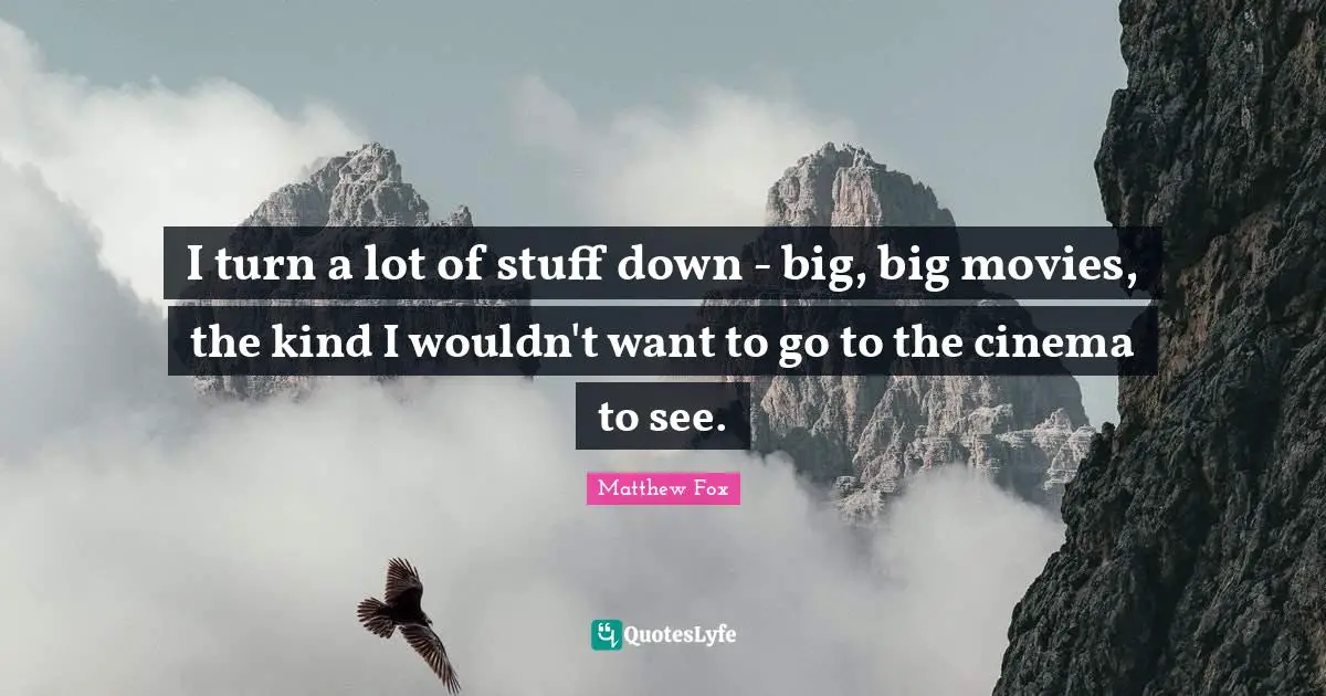 I turn a lot of stuff down - big, big movies, the kind I wouldn't want to go to the cinema to see.