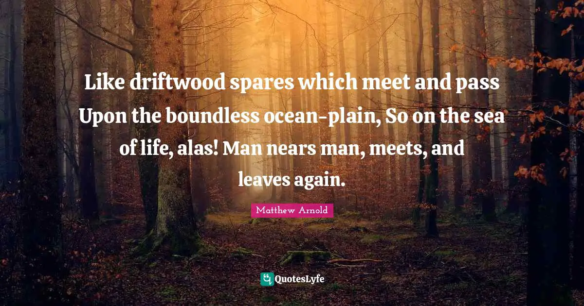 Boundless Quotes: "Like driftwood spares which meet and pass Upon the boundless ocean-plain, So on the sea of life, alas! Man nears man, meets, and leaves again."