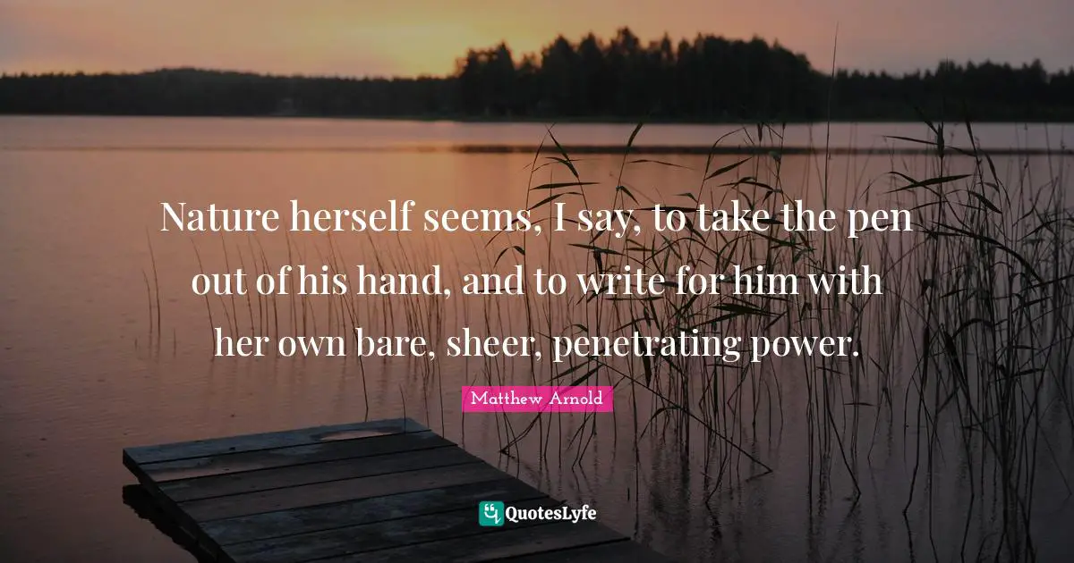 Nature herself seems, I say, to take the pen out of his hand, and to write for him with her own bare, sheer, penetrating power.