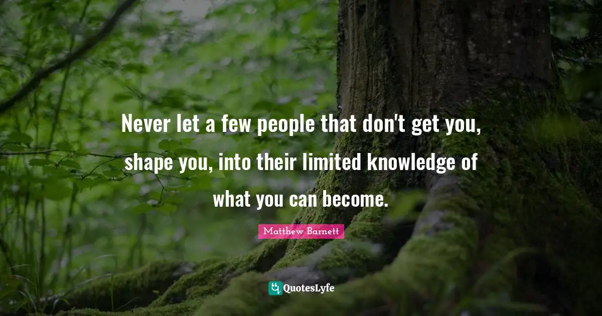 Never let a few people that don't get you, shape you, into their limited knowledge of what you can become.