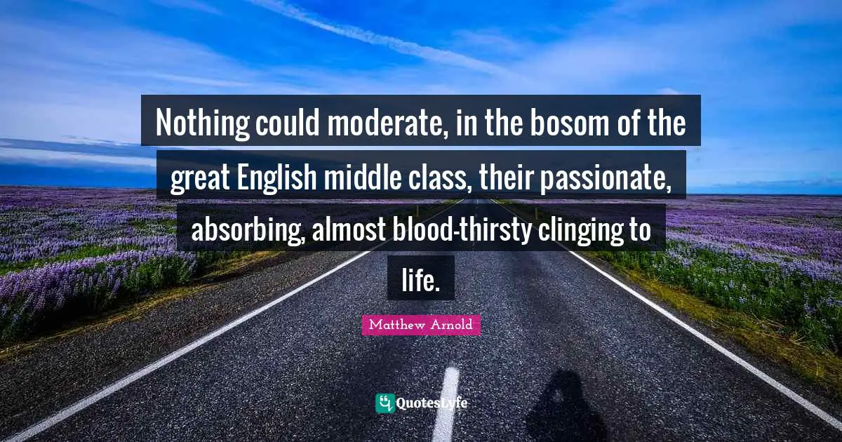 Nothing could moderate, in the bosom of the great English middle class, their passionate, absorbing, almost blood-thirsty clinging to life.