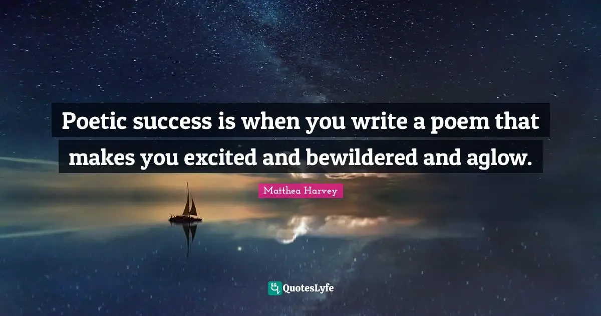 Matthea Harvey Quotes: "Poetic success is when you write a poem that makes you excited and bewildered and aglow."
