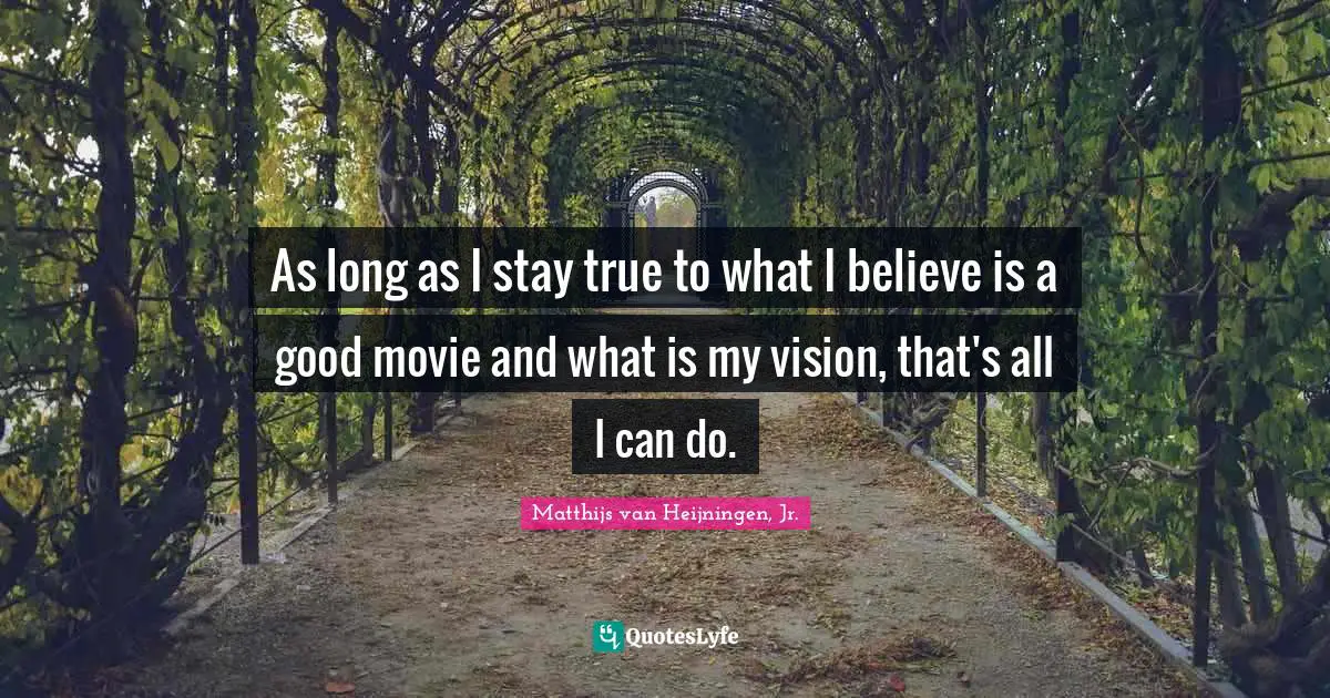 As long as I stay true to what I believe is a good movie and what is my vision, that's all I can do.