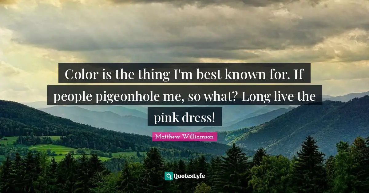 Color is the thing I'm best known for. If people pigeonhole me, so what? Long live the pink dress!