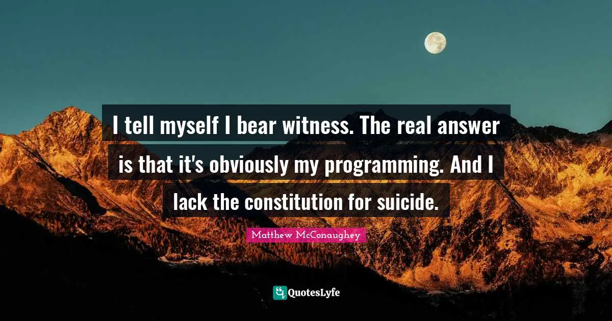 I tell myself I bear witness. The real answer is that it's obviously my programming. And I lack the constitution for suicide.