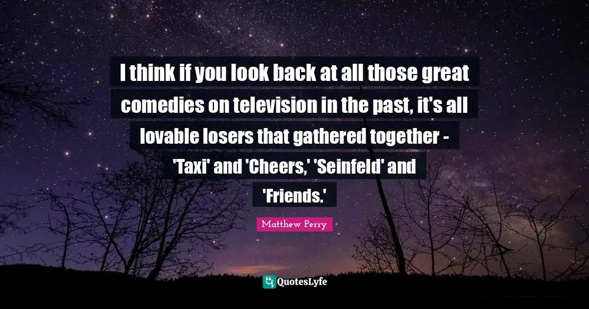 I think if you look back at all those great comedies on television in the past, it's all lovable losers that gathered together - 'Taxi' and 'Cheers,' 'Seinfeld' and 'Friends.'