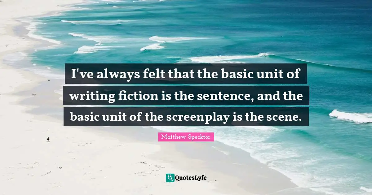 I've always felt that the basic unit of writing fiction is the sentence, and the basic unit of the screenplay is the scene.
