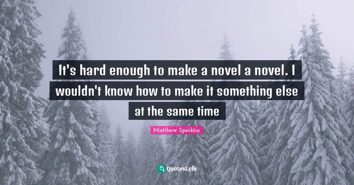It's hard enough to make a novel a novel. I wouldn't know how to make it something else at the same time