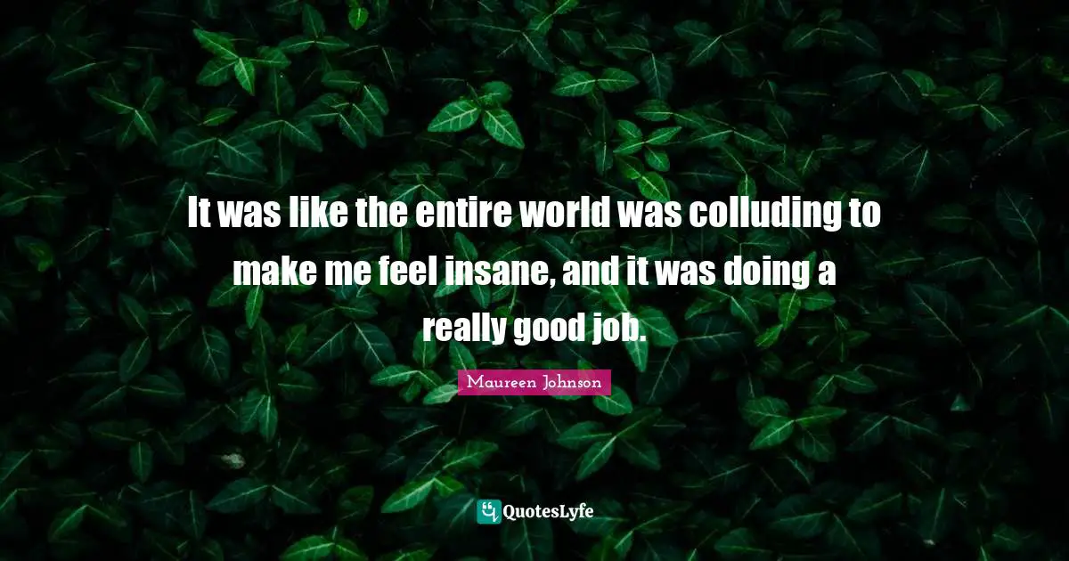 It was like the entire world was colluding to make me feel insane, and it was doing a really good job.