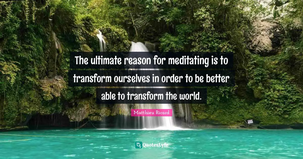 Matthieu Ricard Quotes: "The ultimate reason for meditating is to transform ourselves in order to be better able to transform the world."