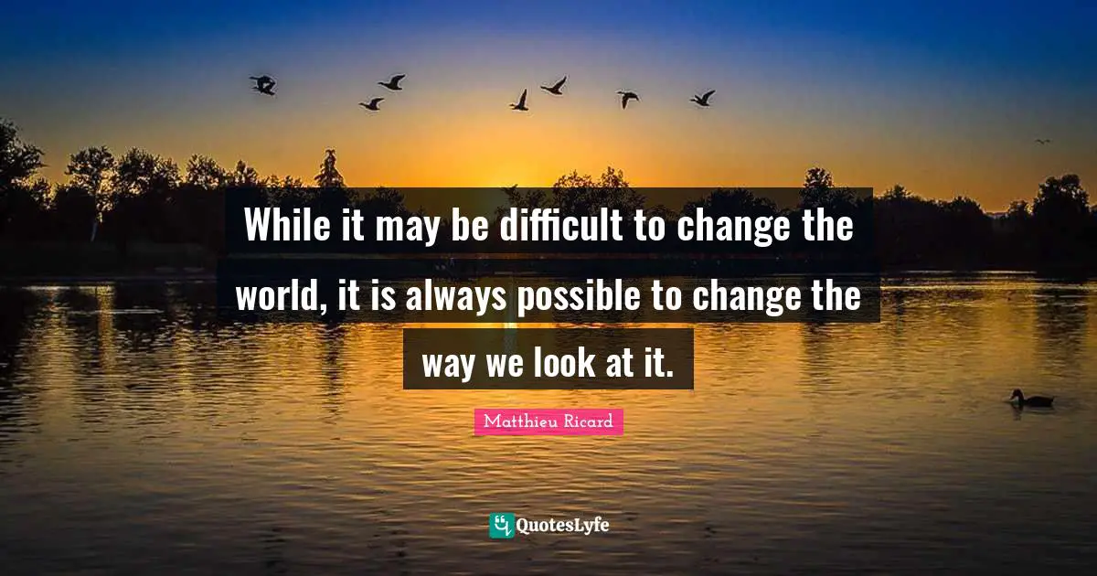 Matthieu Ricard Quotes: "While it may be difficult to change the world, it is always possible to change the way we look at it."