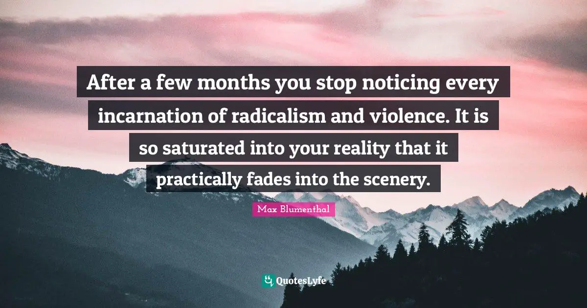 After a few months you stop noticing every incarnation of radicalism and violence. It is so saturated into your reality that it practically fades into the scenery.