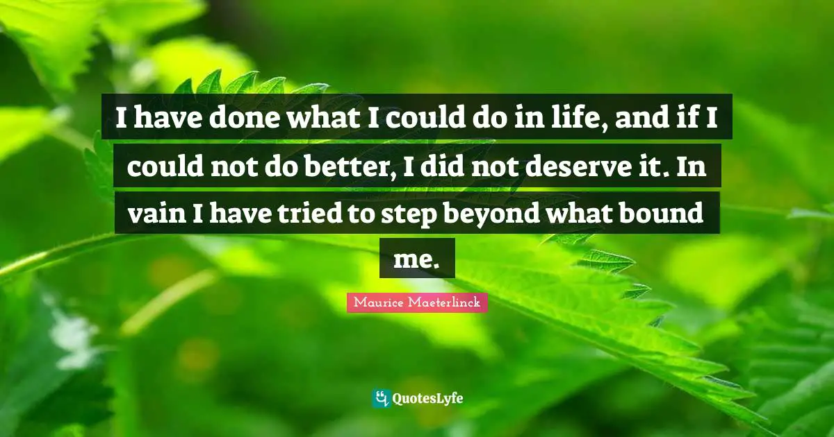 I have done what I could do in life, and if I could not do better, I did not deserve it. In vain I have tried to step beyond what bound me.