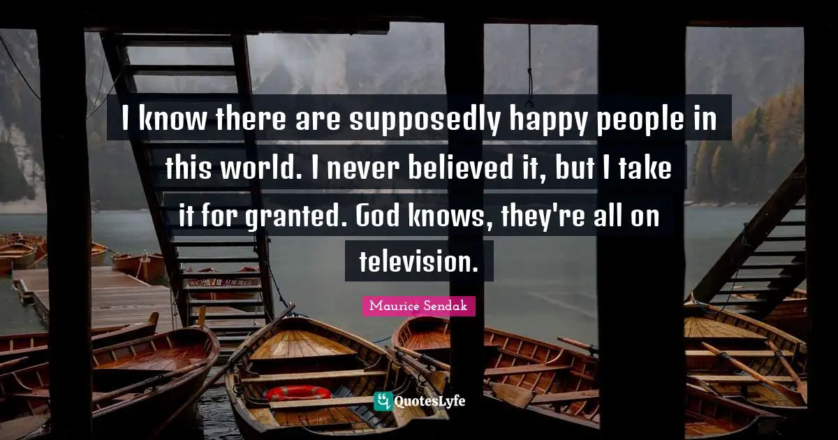 I know there are supposedly happy people in this world. I never believed it, but I take it for granted. God knows, they're all on television.