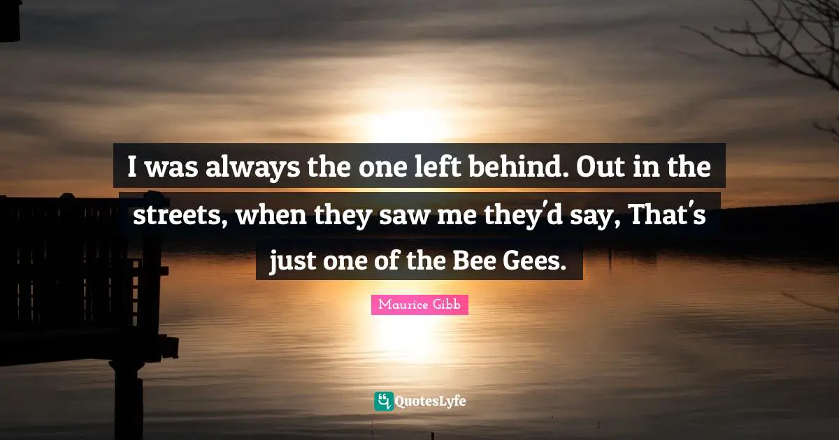 Bees Quotes: "I was always the one left behind. Out in the streets, when they saw me they'd say, That's just one of the Bee Gees."