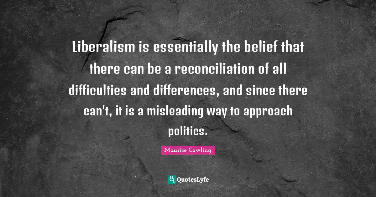 Liberalism is essentially the belief that there can be a reconciliation of all difficulties and differences, and since there can't, it is a misleading way to approach politics.
