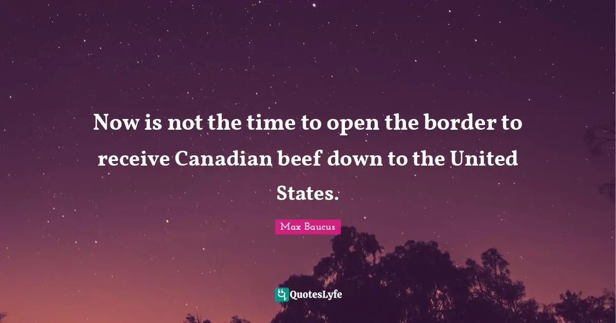 Max Baucus Quotes: "Now is not the time to open the border to receive Canadian beef down to the United States."