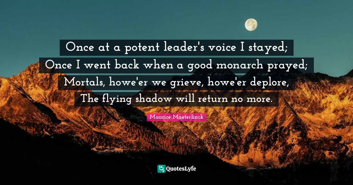 Once at a potent leader's voice I stayed; Once I went back when a good monarch prayed; Mortals, howe'er we grieve, howe'er deplore, The flying shadow will return no more.