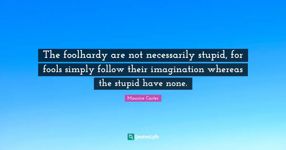 The foolhardy are not necessarily stupid, for fools simply follow their imagination whereas the stupid have none.