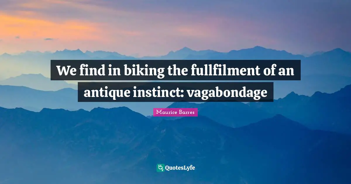 We find in biking the fullfilment of an antique instinct: vagabondage