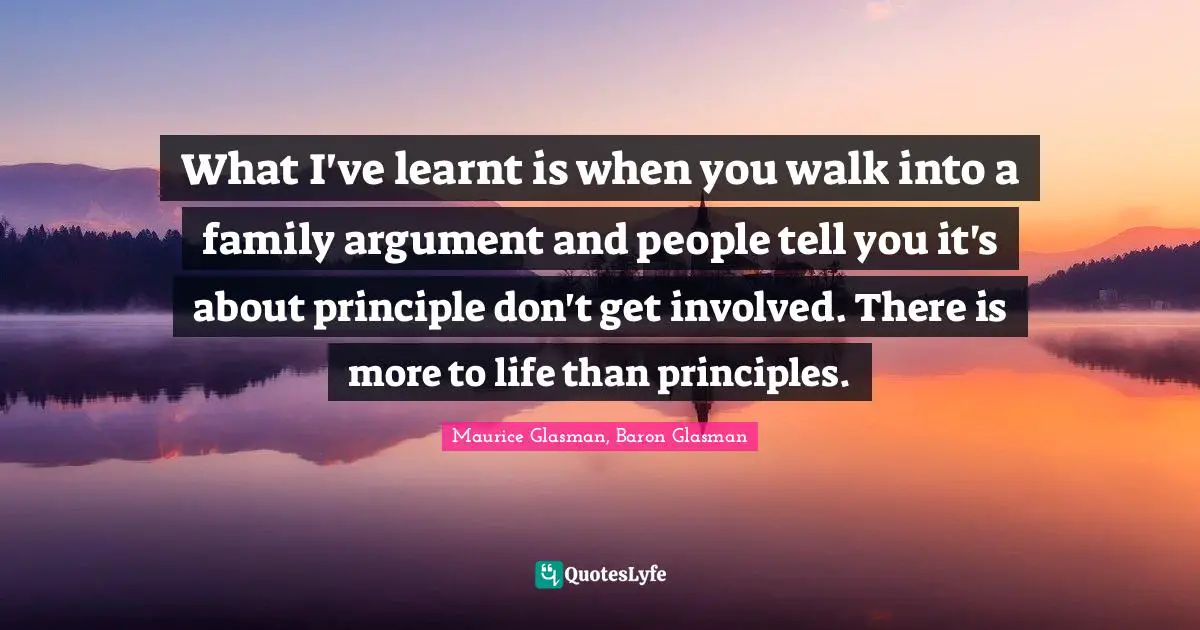 Life Principles Quotes: "What I've learnt is when you walk into a family argument and people tell you it's about principle don't get involved. There is more to life than principles."