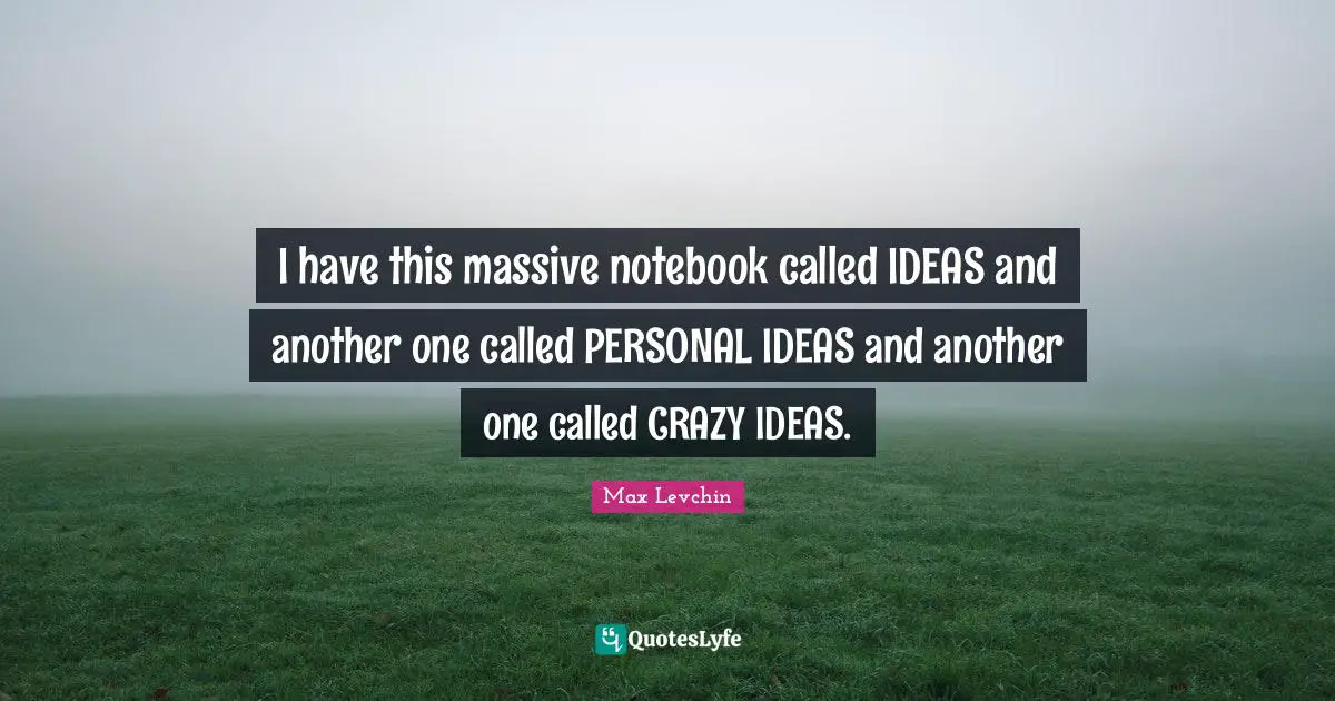 I have this massive notebook called IDEAS and another one called PERSONAL IDEAS and another one called CRAZY IDEAS.