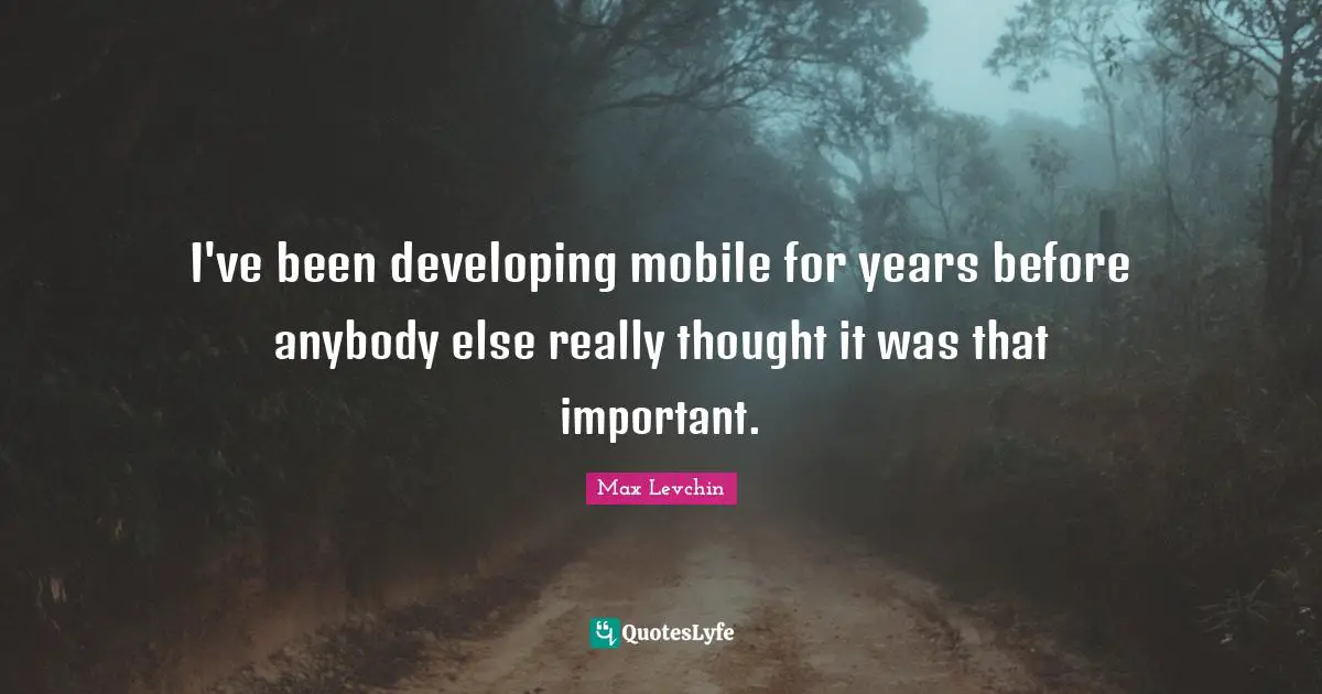 I've been developing mobile for years before anybody else really thought it was that important.