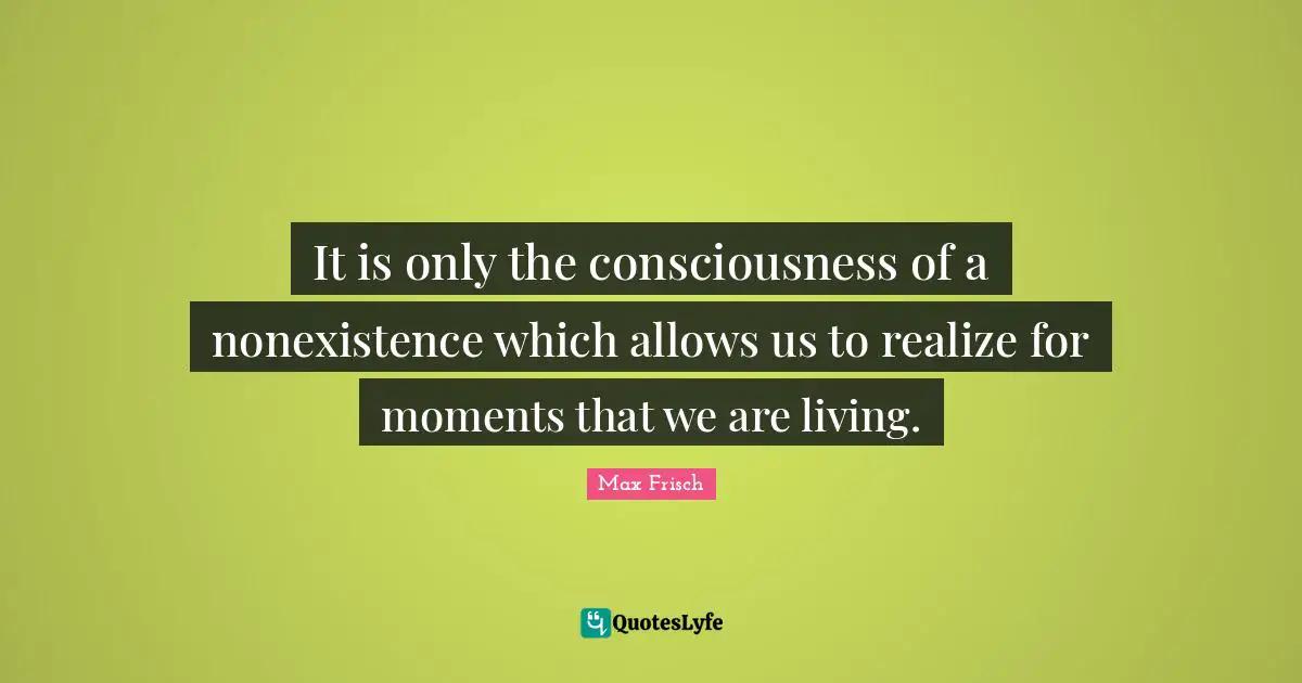 It is only the consciousness of a nonexistence which allows us to realize for moments that we are living.