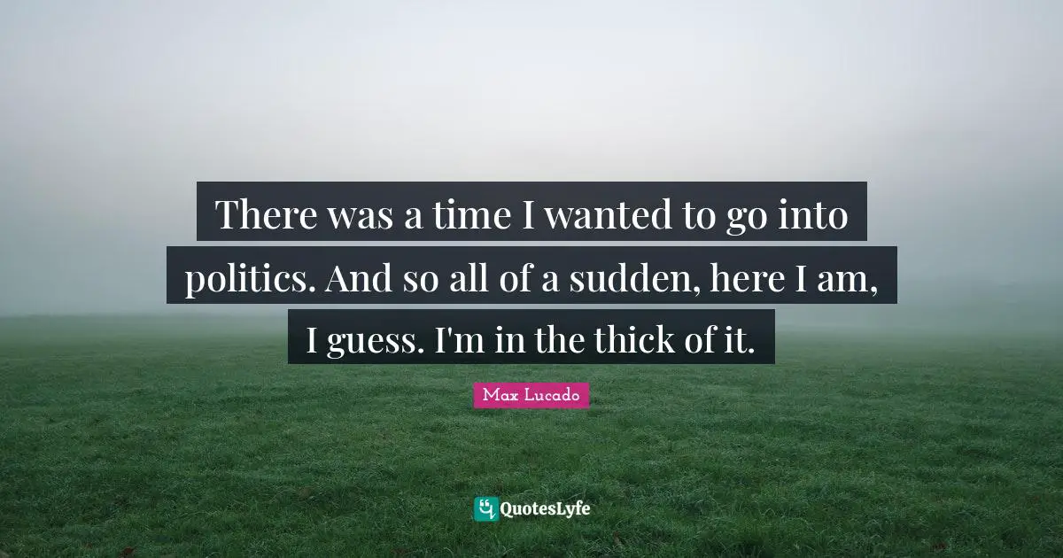 There was a time I wanted to go into politics. And so all of a sudden, here I am, I guess. I'm in the thick of it.