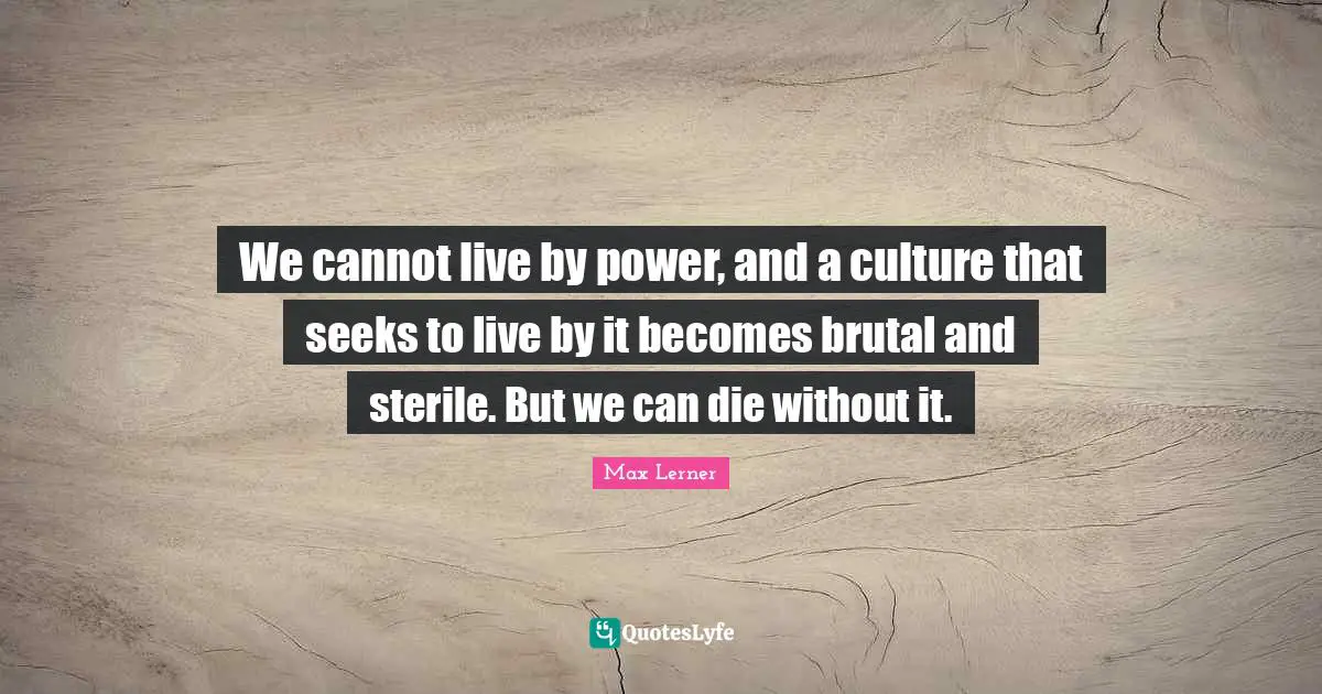 We cannot live by power, and a culture that seeks to live by it becomes brutal and sterile. But we can die without it.