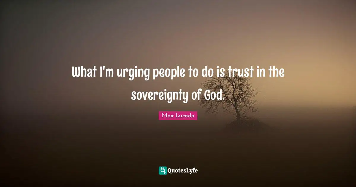 What I'm urging people to do is trust in the sovereignty of God.