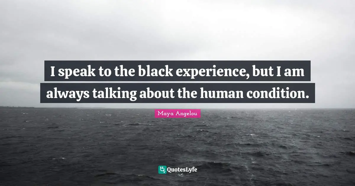I speak to the black experience, but I am always talking about the human condition.