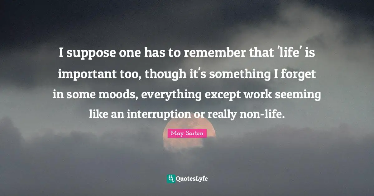 I suppose one has to remember that 'life' is important too, though it's something I forget in some moods, everything except work seeming like an interruption or really non-life.