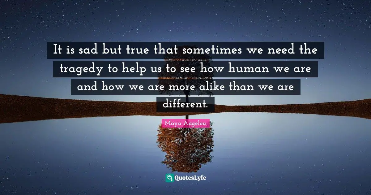 It is sad but true that sometimes we need the tragedy to help us to see how human we are and how we are more alike than we are different.