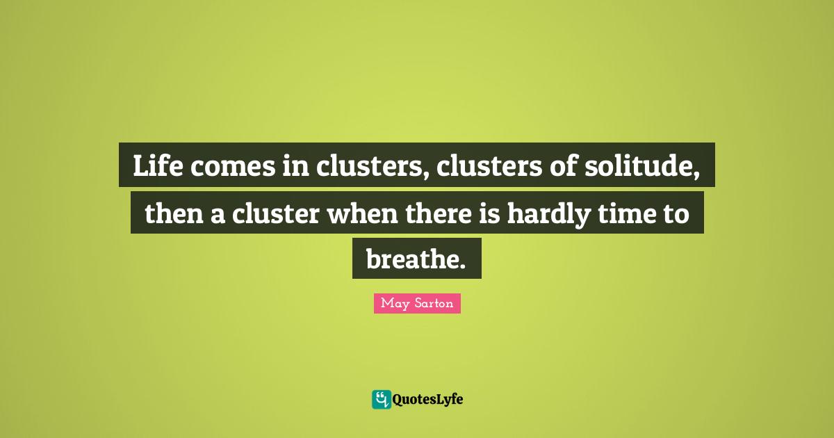 Life comes in clusters, clusters of solitude, then a cluster when there is hardly time to breathe.