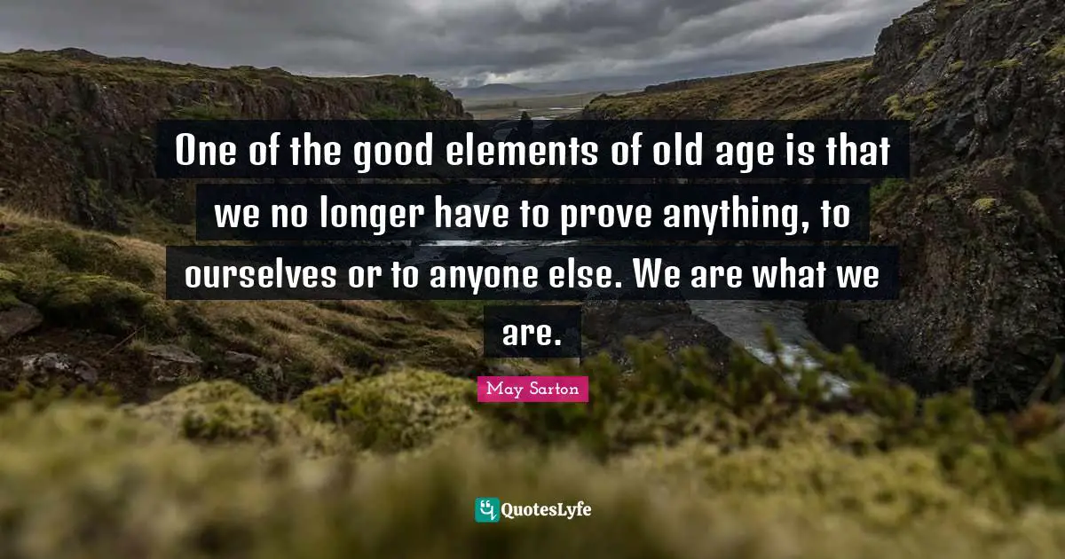 One of the good elements of old age is that we no longer have to prove anything, to ourselves or to anyone else. We are what we are.