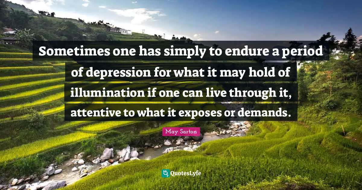 Sometimes one has simply to endure a period of depression for what it may hold of illumination if one can live through it, attentive to what it exposes or demands.