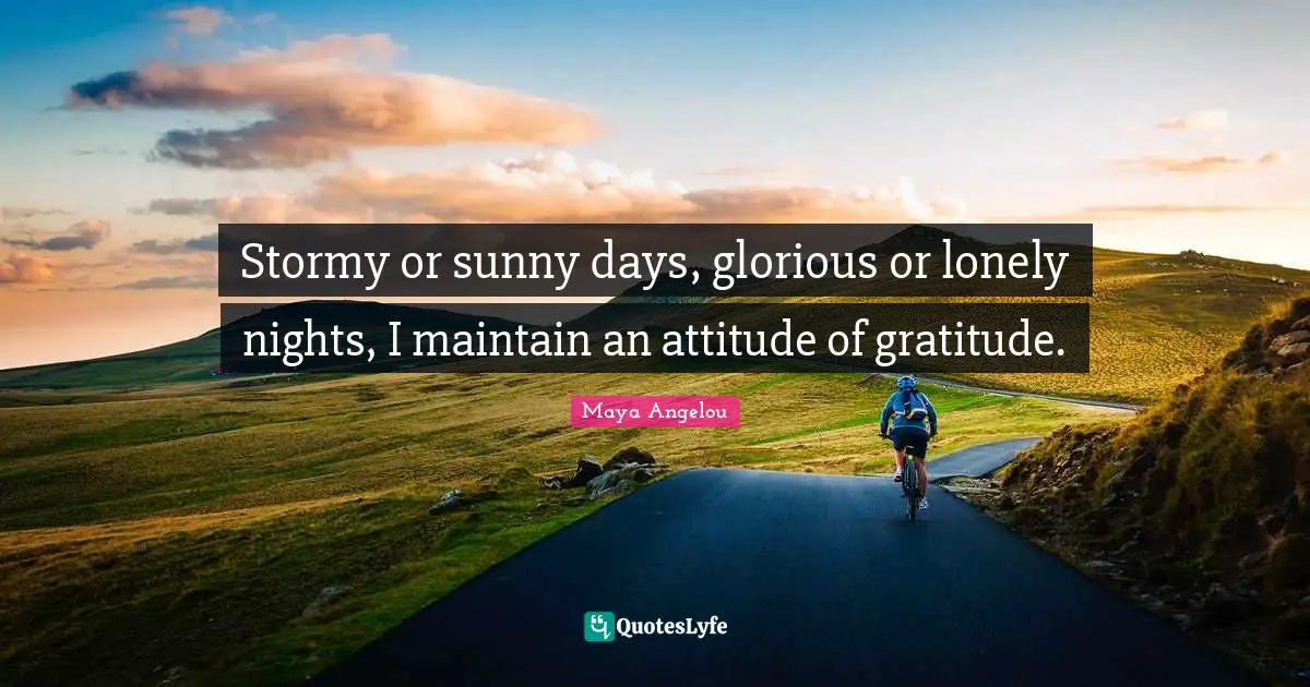 Glorious Quotes: "Stormy or sunny days, glorious or lonely nights, I maintain an attitude of gratitude."