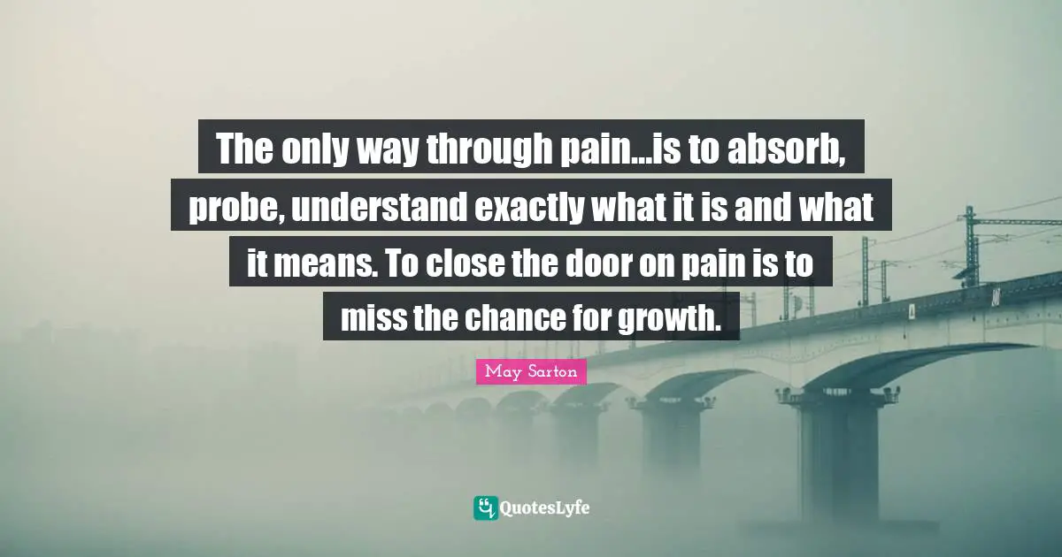 The only way through pain…is to absorb, probe, understand exactly what it is and what it means. To close the door on pain is to miss the chance for growth.