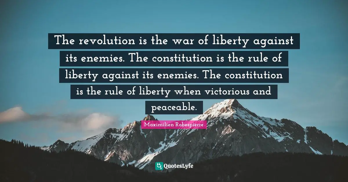 The revolution is the war of liberty against its enemies. The constitution is the rule of liberty against its enemies. The constitution is the rule of liberty when victorious and peaceable.