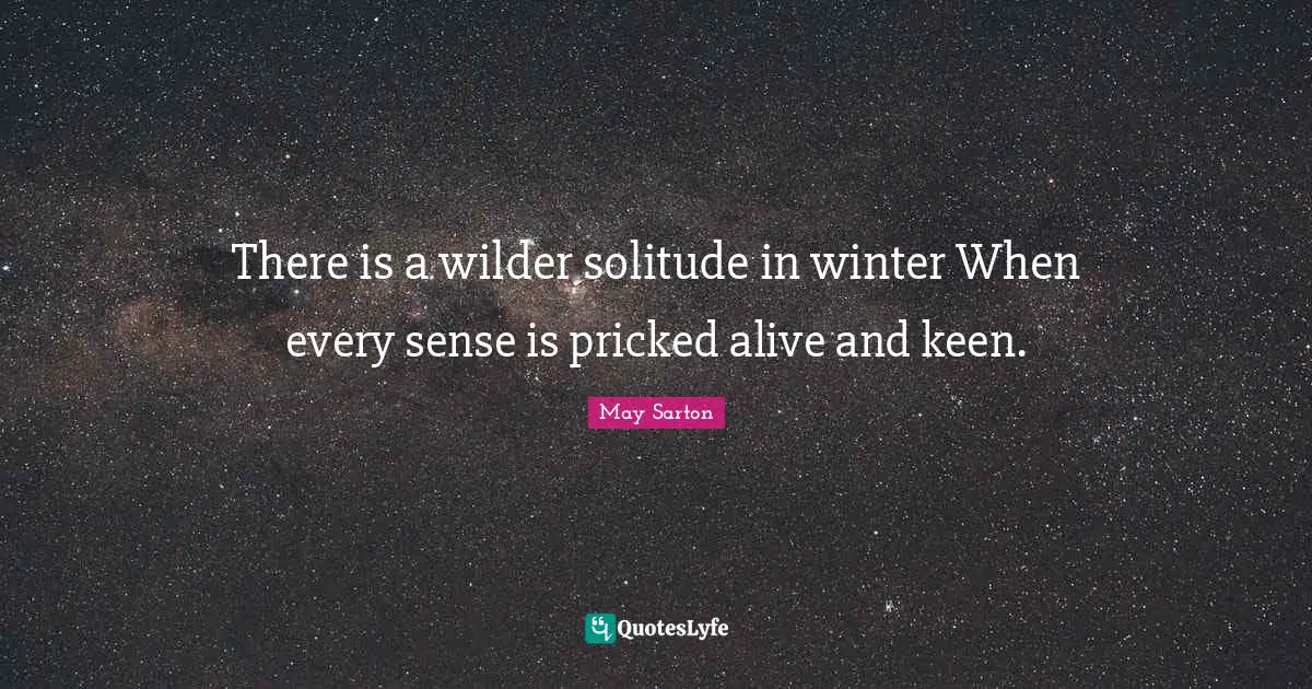 There is a wilder solitude in winter When every sense is pricked alive and keen.