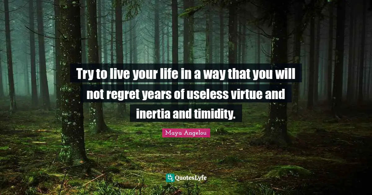 Try to live your life in a way that you will not regret years of useless virtue and inertia and timidity.
