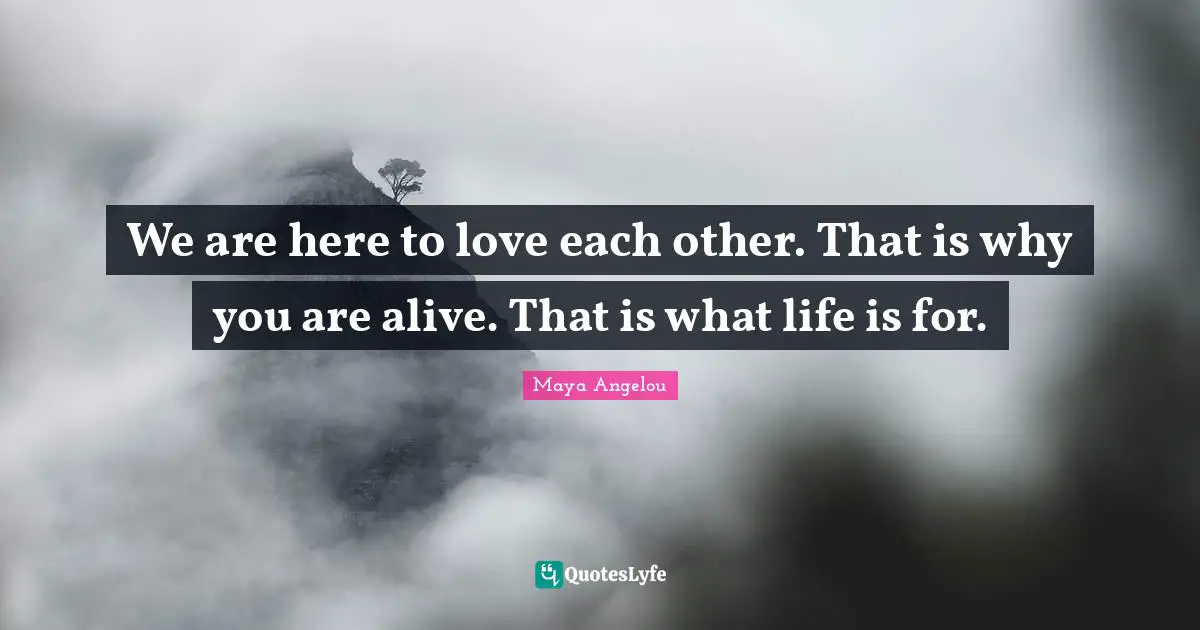 We are here to love each other. That is why you are alive. That is what life is for.
