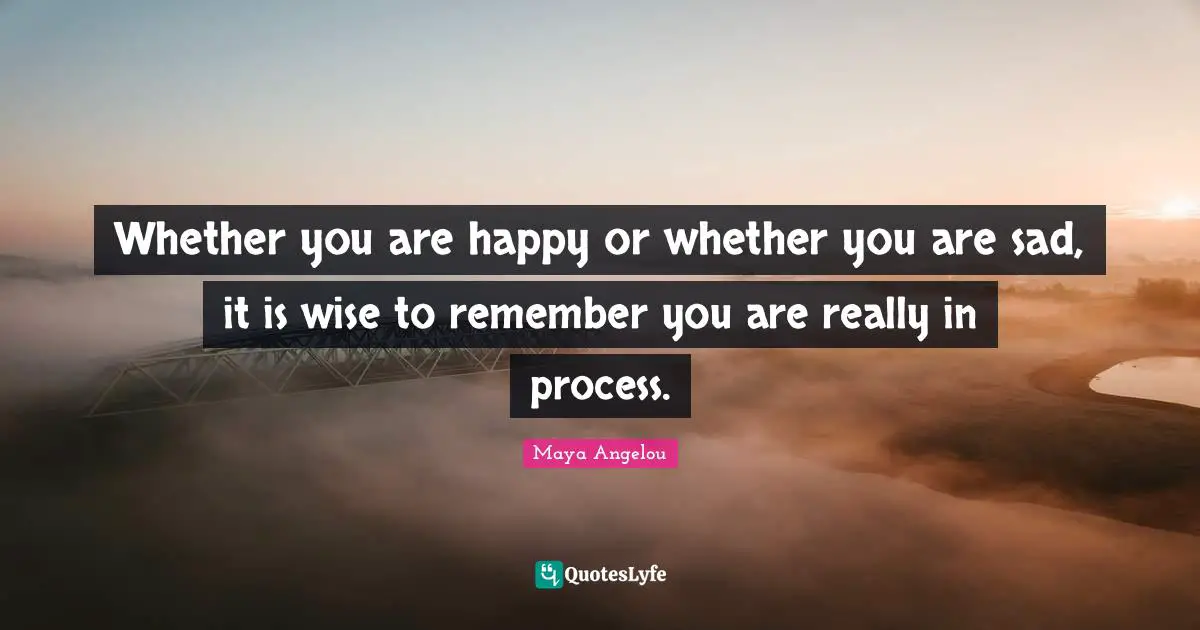 Whether you are happy or whether you are sad, it is wise to remember you are really in process.